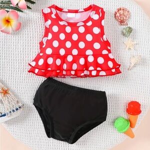 Minnie Mouse color Polka Dot Red and Black Kids Swim Set 3T-4T